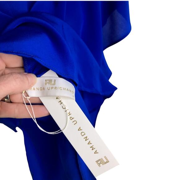 Amanda Uprichard Silk Blouse Wmns Small Blue  Key Hole Back NWT Minimal Glam - Picture 5 of 7